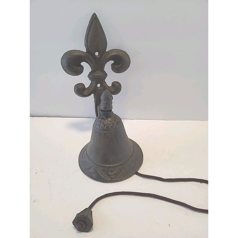 Fleur De Lis Dinner‎ Bell Cast Iron Metal Wall Mount Antique Style Rustic Finish